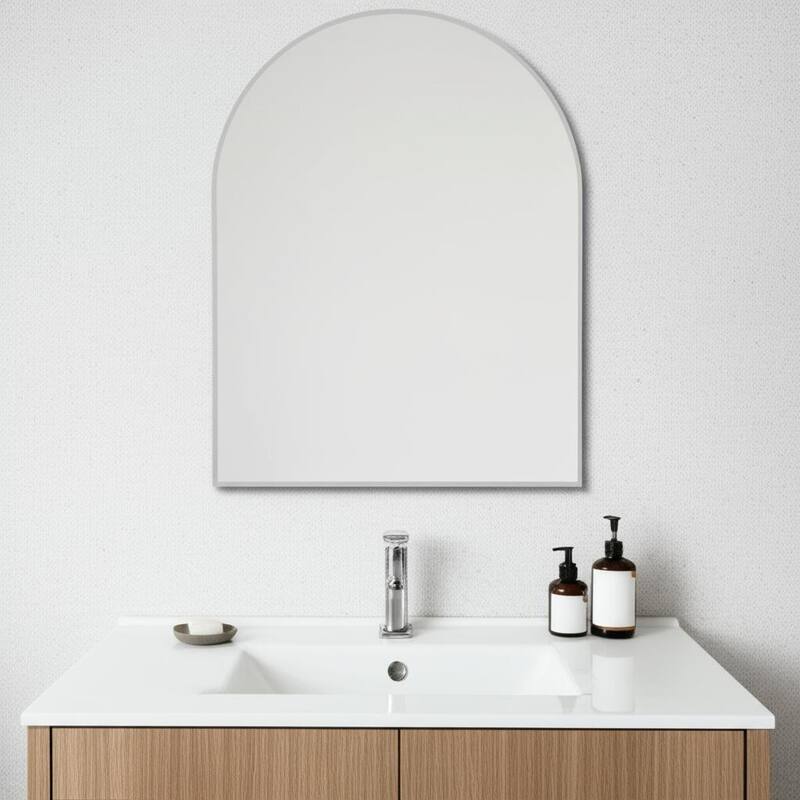 HomeRoots 39" Silver Arch Metal Framed Bathroom Vanity Mirror - 27.70 in. x 39.30 in. x 2.94 in. - 27.70 in. x 39.30 in.  x 2.94 in.