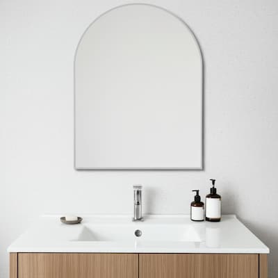 HomeRoots 39" Silver Arch Metal Framed Bathroom Vanity Mirror - 27.70 in. x 39.30 in. x 2.94 in.