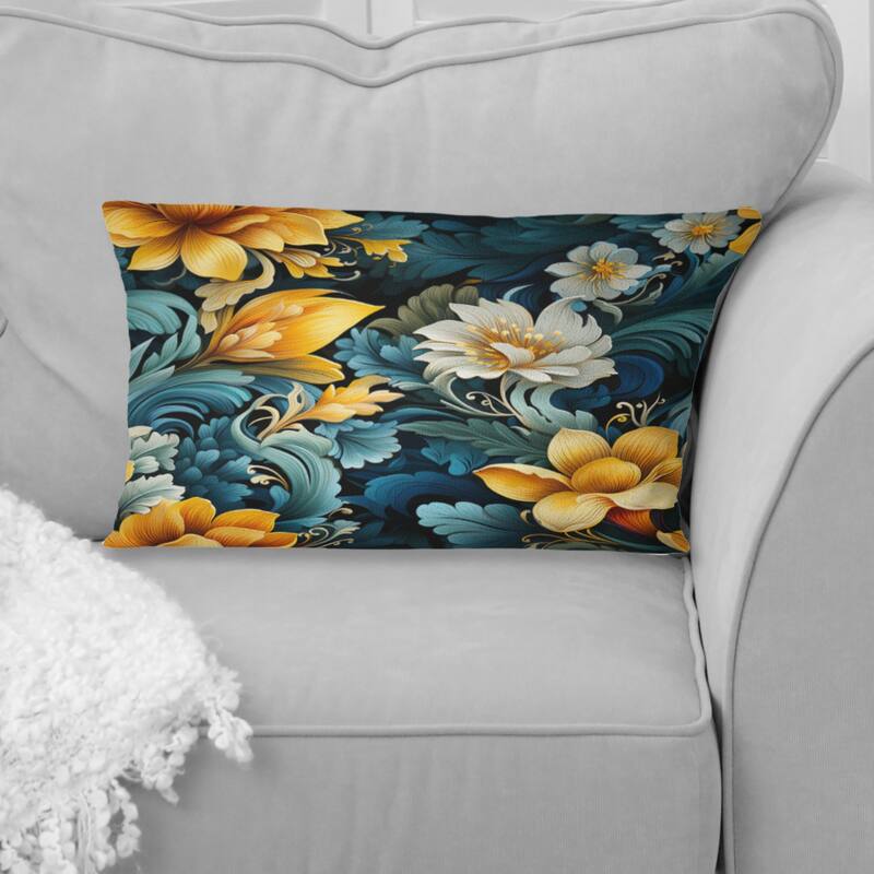 Designart "Multicolor Tropical Fusion Floral Pattern" Floral Printed Throw Pillow - 12 x 20