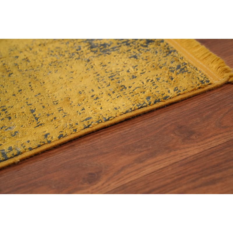 Machine Made Oriental Polyester Carpet Modern Abstract Yellow & Gold Abstract Area Rug - 7' 5'' X 5' 2''