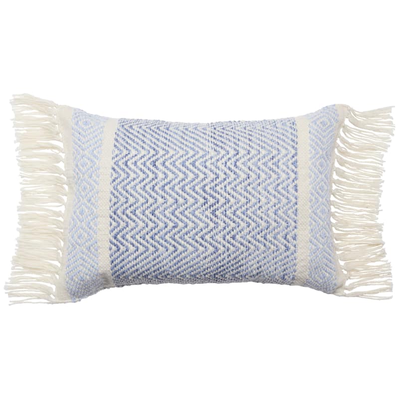 Iker Indoor/ Outdoor Chevron Lumbar Pillow - 16"X24" Cover Only - Cover Only - Light Blue/Ivory