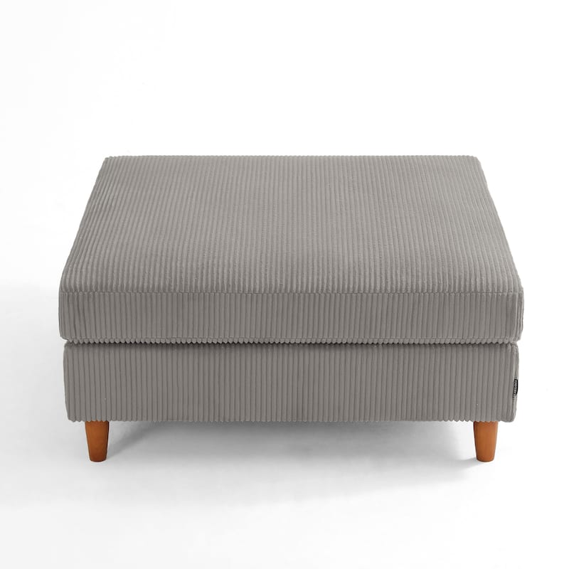 Modern Square Corduroy Upholstered Ottoman With Wood Leg