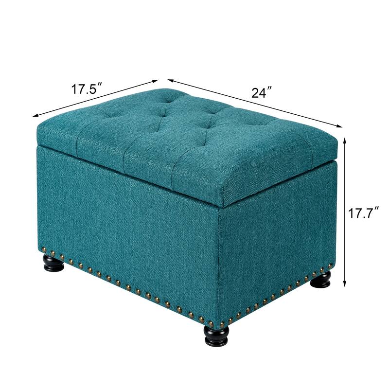 Adeco Norsup Grey Blended Linen Storage Ottoman Footstool