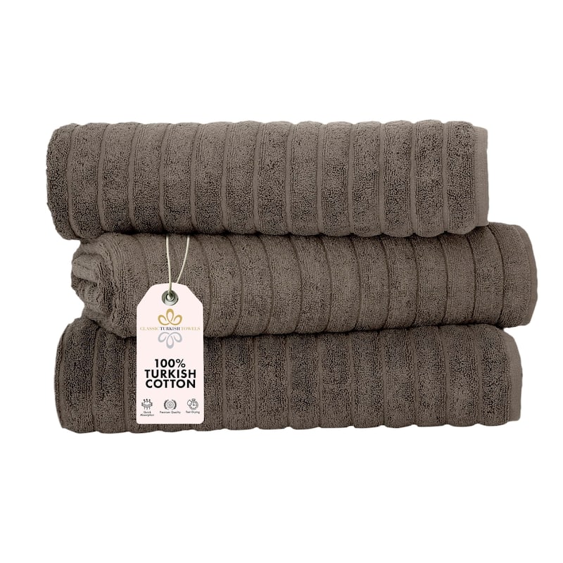 Classic Turkish Towels 100% Turkish Cotton Bath Sheets Plush Ribbed 3 Piece 40x65" - 40x65