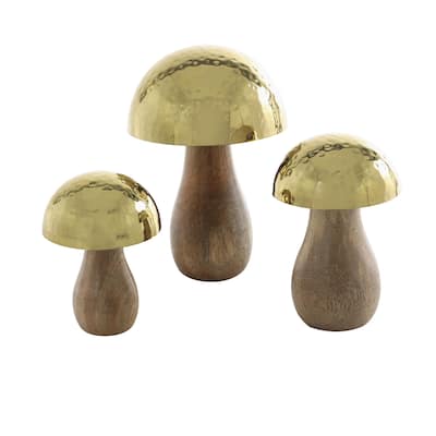 Stainless Steel Metal Mushroom Handmade Hammered Decorative Sculpture - Set of 3 Gold or Silver - Roche River Decor