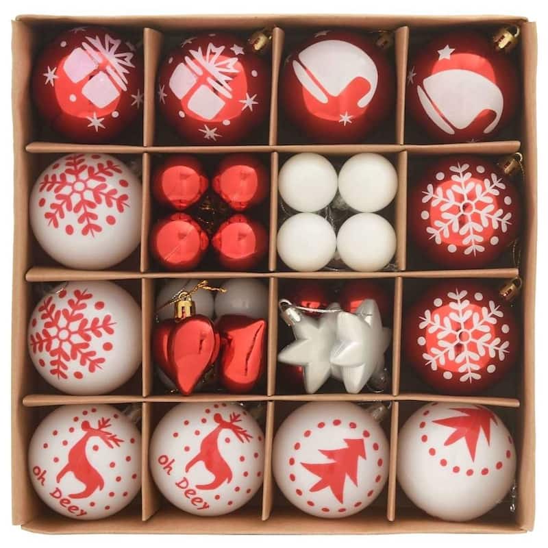 vidaXL Christmas Bauble Set 40 pcs Red and White - 2.4 x 2.4 x 2.4