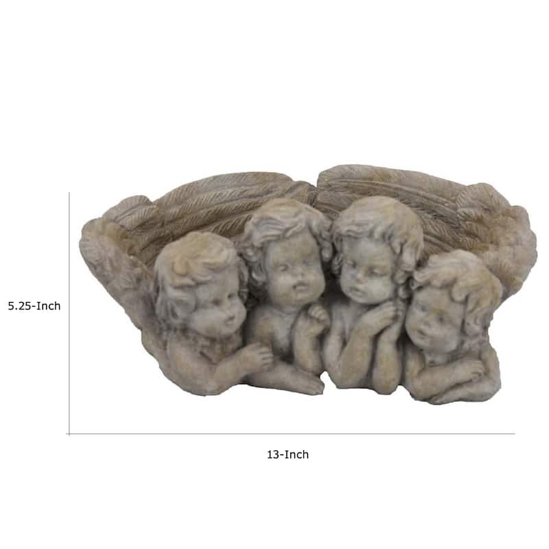 Rachel Accent Planter with 4 Sculpted Cherubs Antique White Terracotta