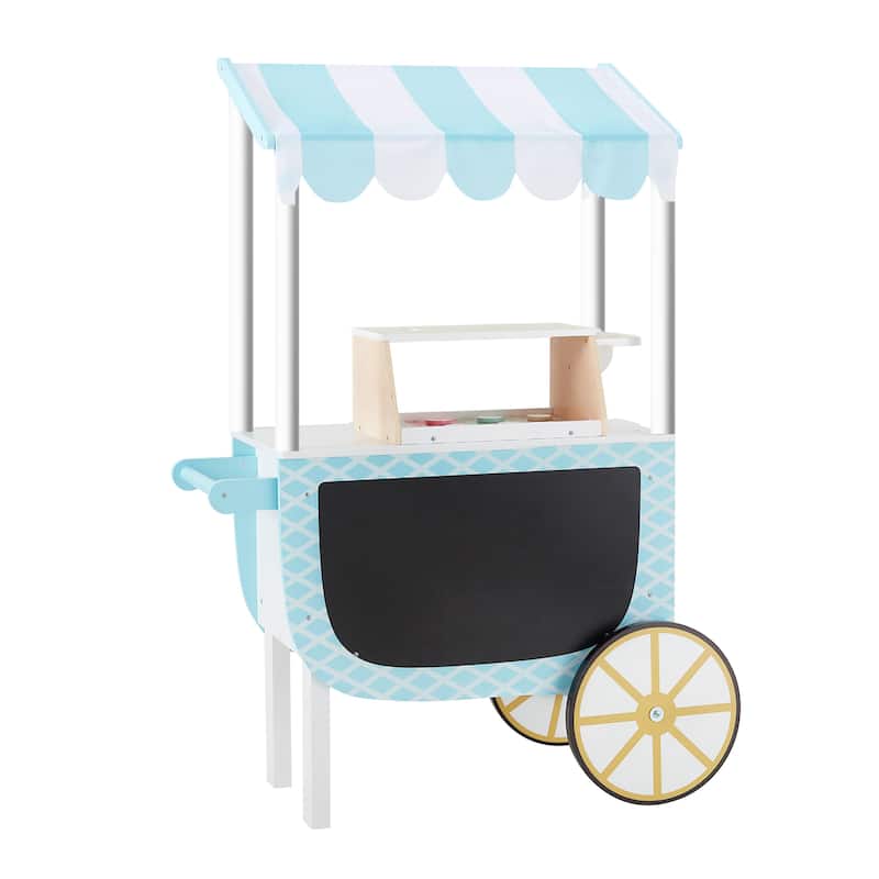 Teamson Kids Wooden Ice Cream Cart Pretend Play Food Set with33 pcs Accessory Set for Toddlers