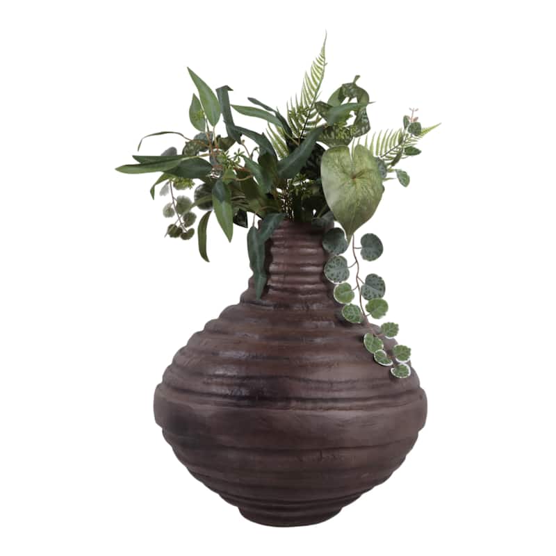 Pottery Paper Vase Mache Textured Organic Shape (Set of 2) - 19" Brown