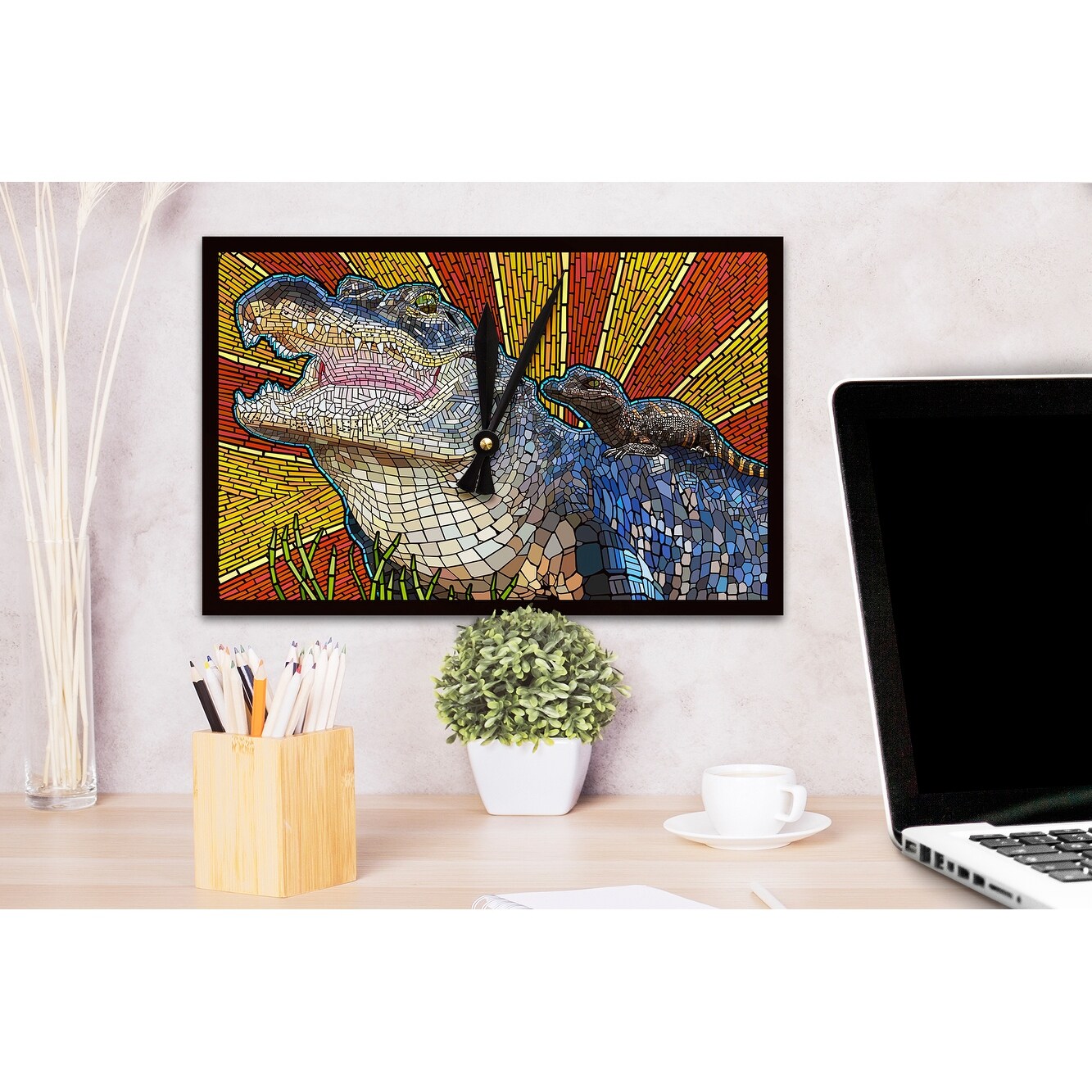 Shop Alligator Paper Mosaic Lantern Press Artwork Acrylic Wall Clock Acrylic Wall Clock Overstock 13665892
