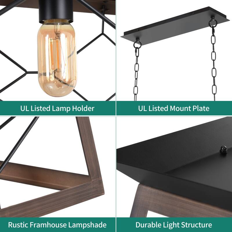 Moasis 5-Light Rectangle Farmhouse Rustic Chandelier For Kitchen Island