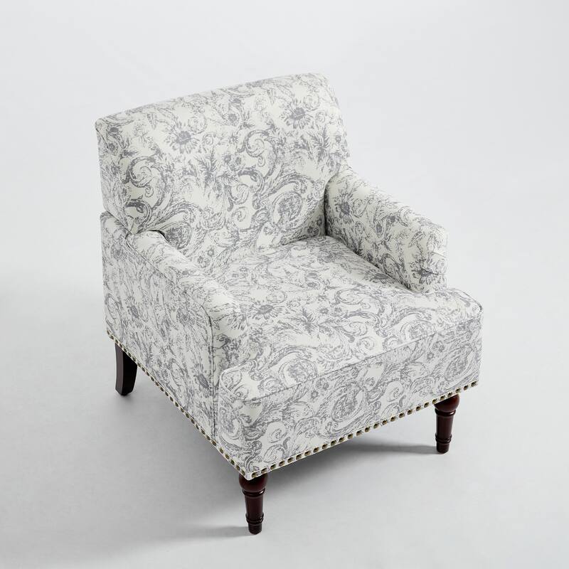 Set 2 Striped Upholstered Linen Armchair with Brass Nailhead Trim