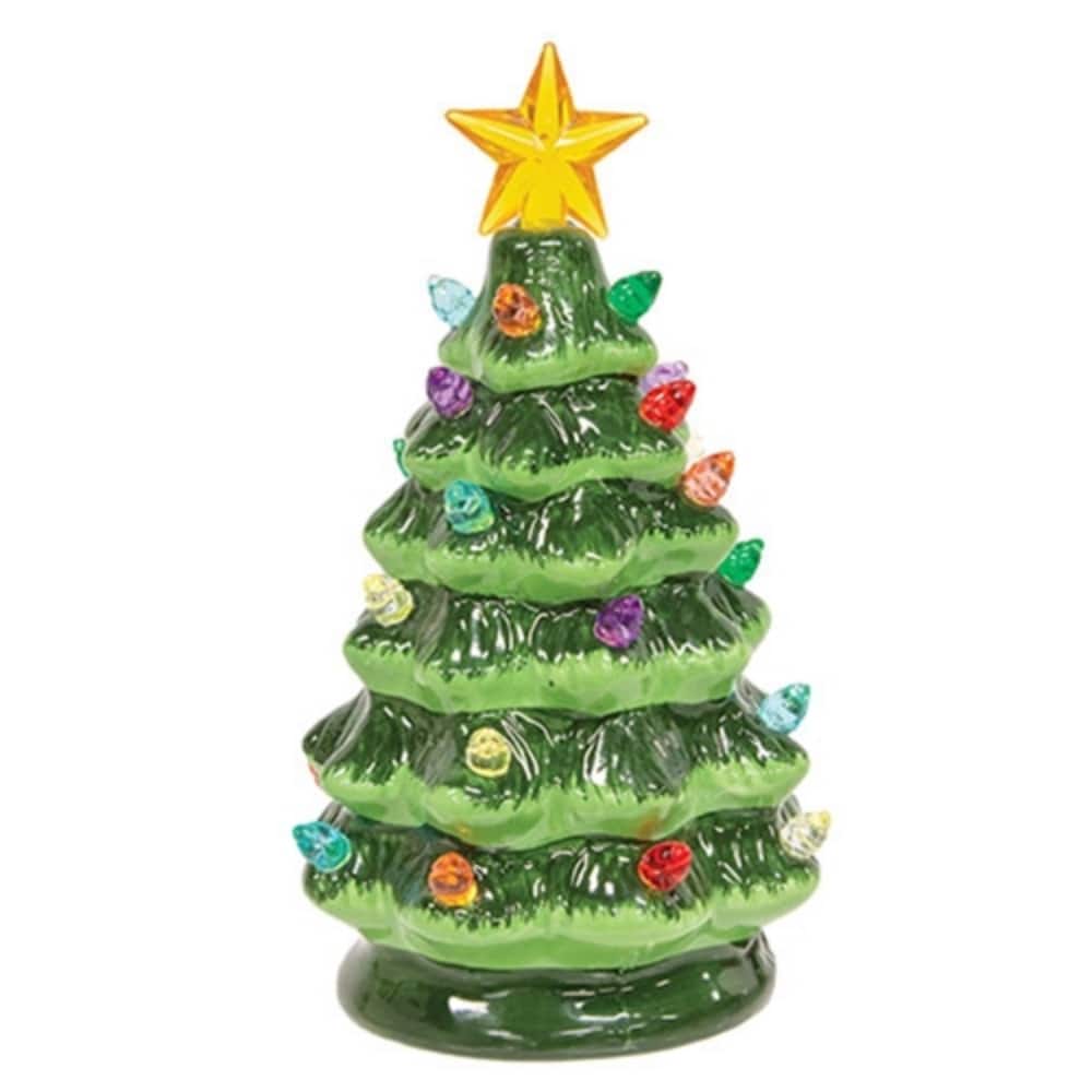 Ceramic Retro Green Light Up Tree - 6.5"H - Multi