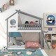 preview thumbnail 2 of 14, Twin over Twin Size Solid Wood Bunk Bed Wood Bed with Roof, Window, Ladder