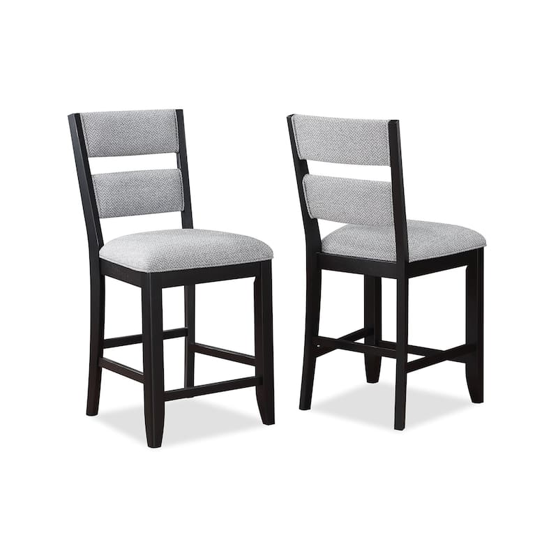 Kara 26 Inch Counter Height Chair Set of 2, Wood Frame, Upholstered, Gray