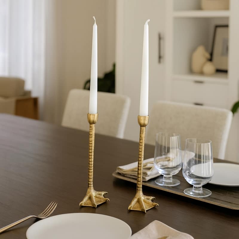 Metal Bird Legs Taper Candle Holders Set of 2 - Gold - 9.0"