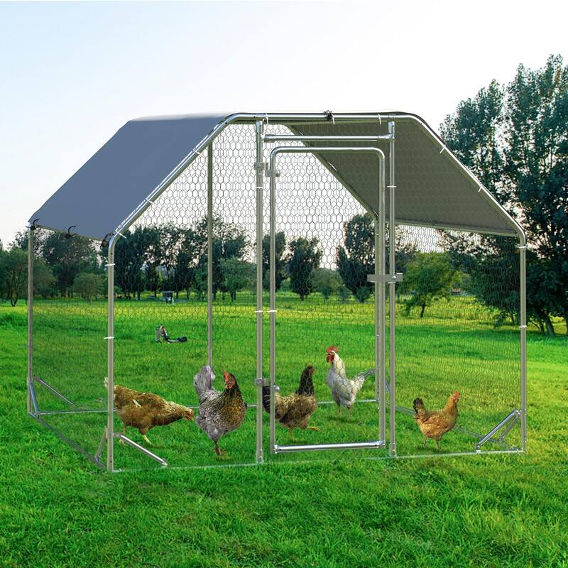 BOSSIN Large Metal Chicken Coop Walk-in Poultry Cage Hen Run House with Waterproof for Outdoor Backyard Farm Use - 6.1*9.4*6.3
