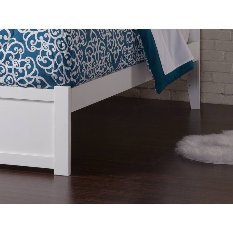 Twin Trundle Bed - Full Size Platform Bed with Footboard - White Finish - Traditional Style