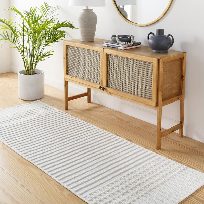 Livabliss Lyna Art Deco Checkered Washable Area Rug - 2'7" x 7'2" - Cream