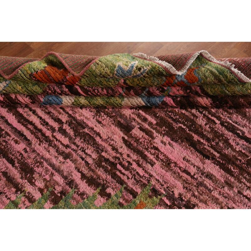 Pink Geometric Moroccan Oriental Rug Hand-Knotted Wool Carpet - 9'3" x 11'10"