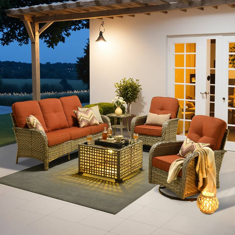 OVIOS 5-piece Patio Wicker Conversation Furniture Set - Orange/Red