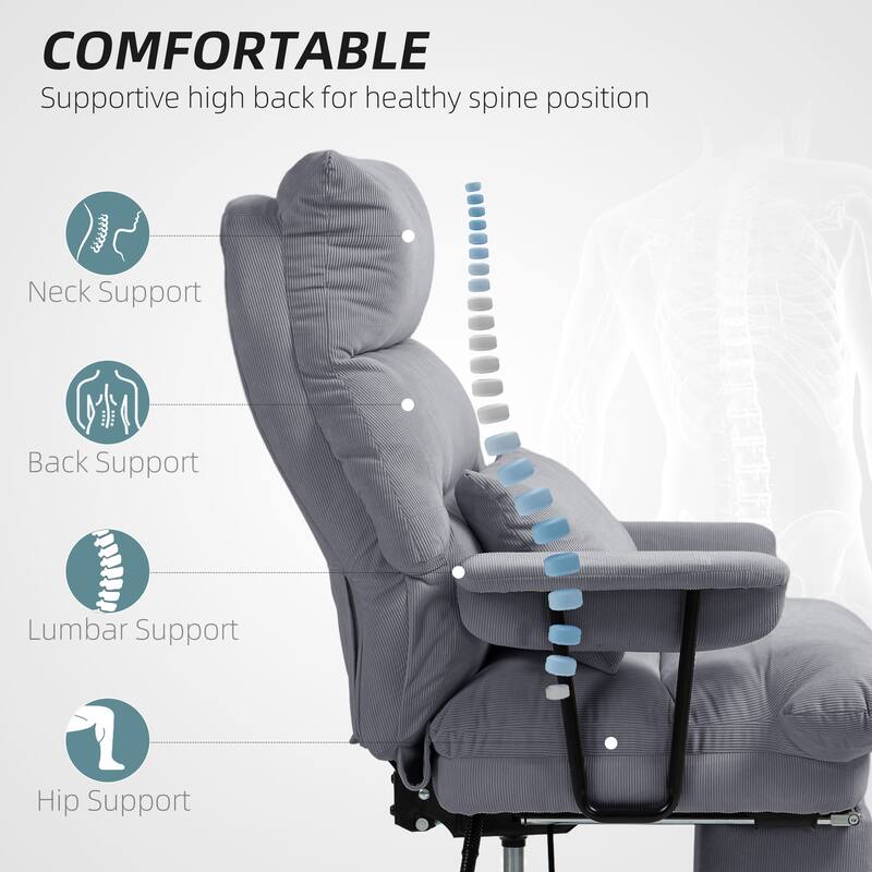 Overstuffed Office Chair with Lumbar Support and Footrest Reclining Swivel