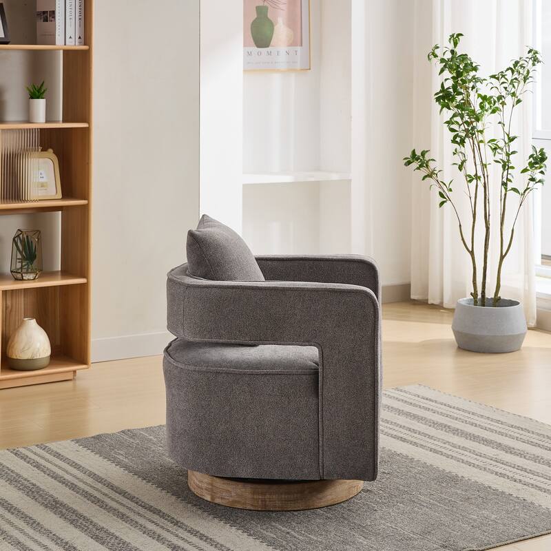 29.1"W Swivel Accent Open Back Chair, Modern Comfy Sofa Chair With Weathered Base, For Bedroom Living Room