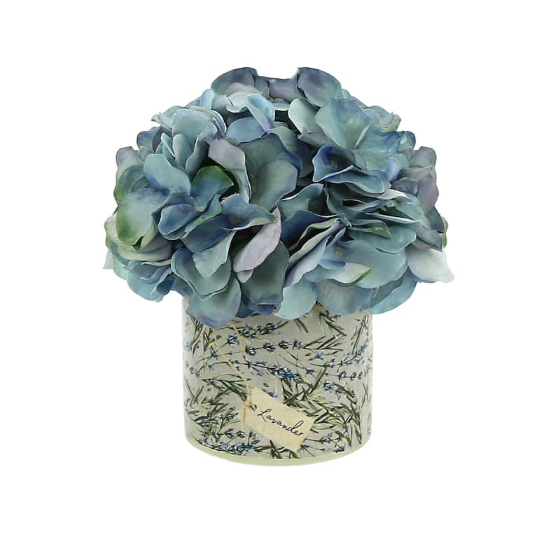 Hydrangea Arrangement in a Glass Vase - Blue, Marble