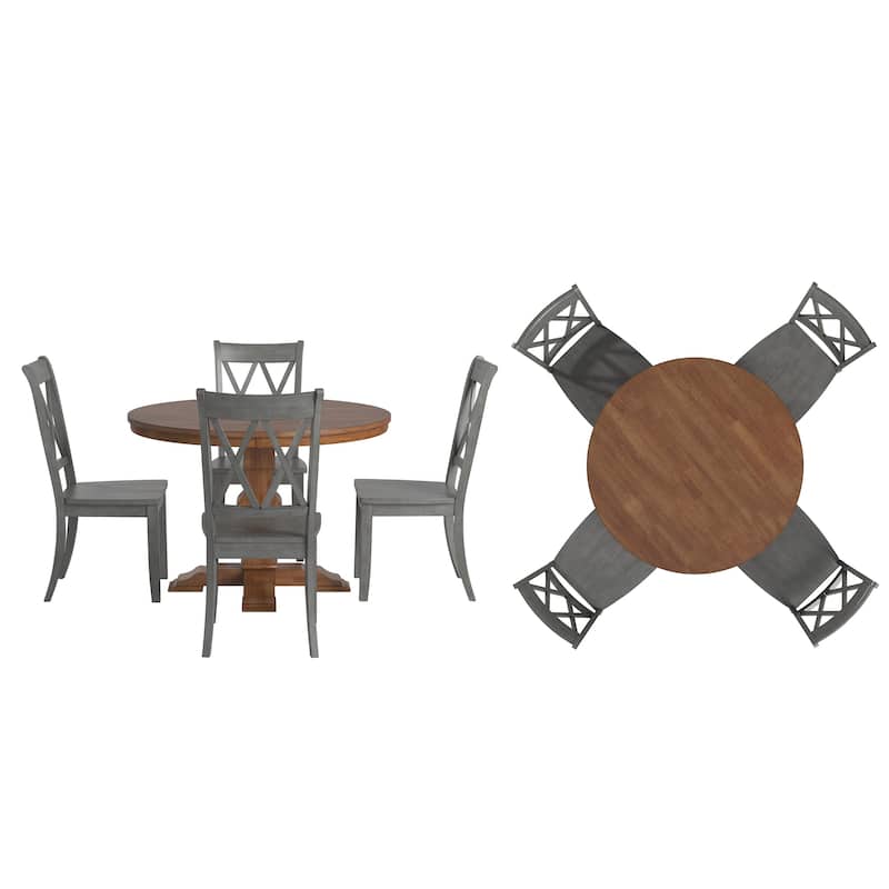 Ronda 45" Round Solid Wood Top Dining Set with X-Back Chairs