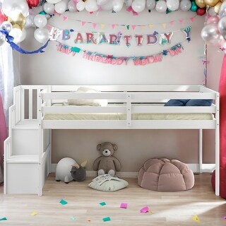 Modern Twin Size Loft bed With Staircase And Storage Or Entertainment Space for Bedroom