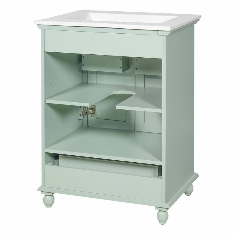 24" Bathroom Vanity with Ceramic Sink, Storage Cabinet with Soft-Close Doors and Drawer with Dividers