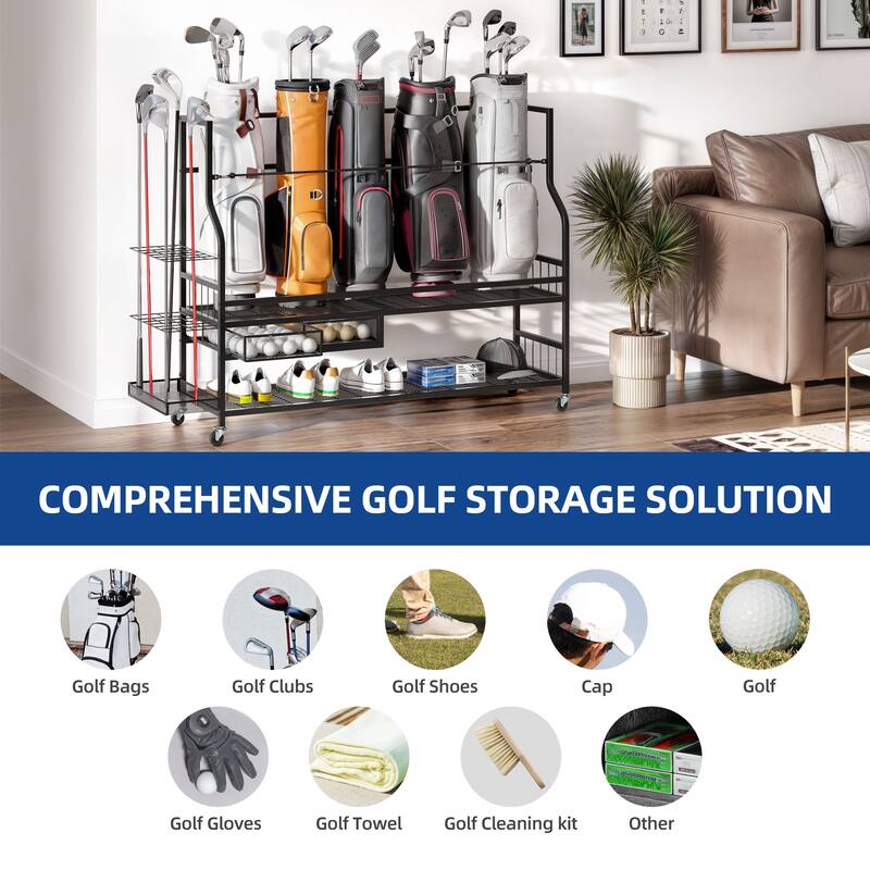 Moasis Sports Rack Equipment Garage Organizer Golf Sports Storage With Wheels