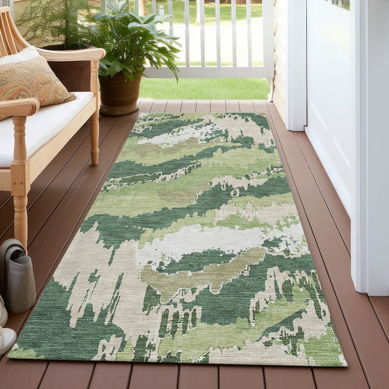 Machine Washable Indoor/ Outdoor Chantille Ombre Abstract Rug - Green - 2'3" x 7'6"