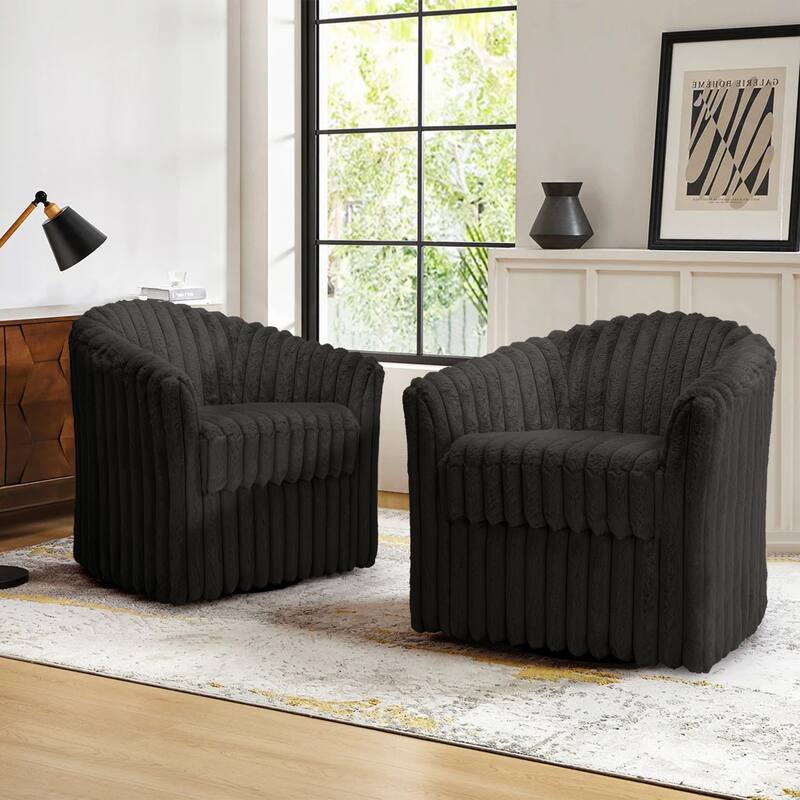 2 Set Modern 49" Upholstered Plush Corduroy Swivel Barrel Accent Chair