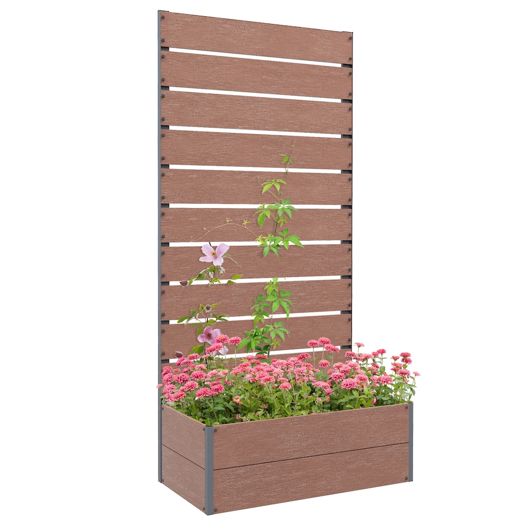 Outdoor Raised Garden Bed Planter with Slatted Trellis Draining Design