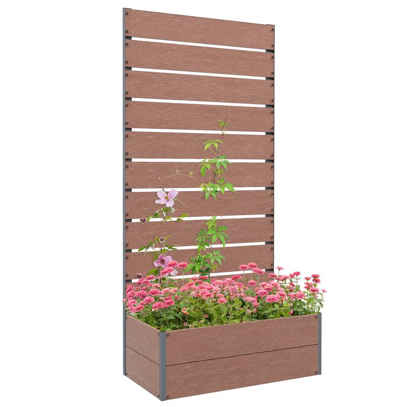 Outsunny Raised Garden Bed with Trellis for Climbing Plants, Planter Box with Drainage Gap, Freestanding Trellis Planter