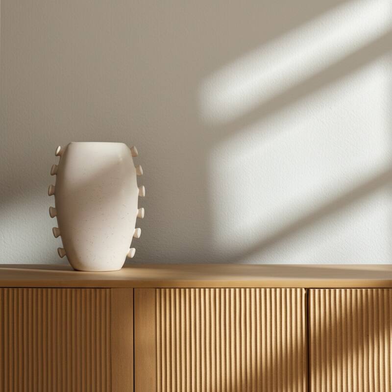 Stoneware Vase Statement-Making Tall Unique Side Detailing Home Decor