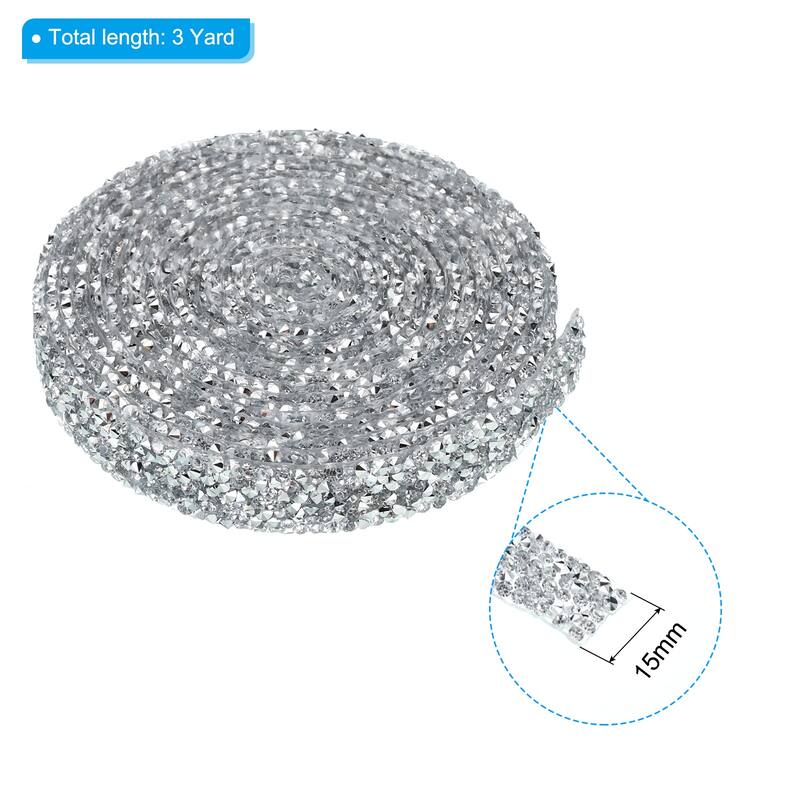 3 Yards Resin Rhinestone Ribbon Crystal Strips Hot Melt Adhesive - Silver - 15mm