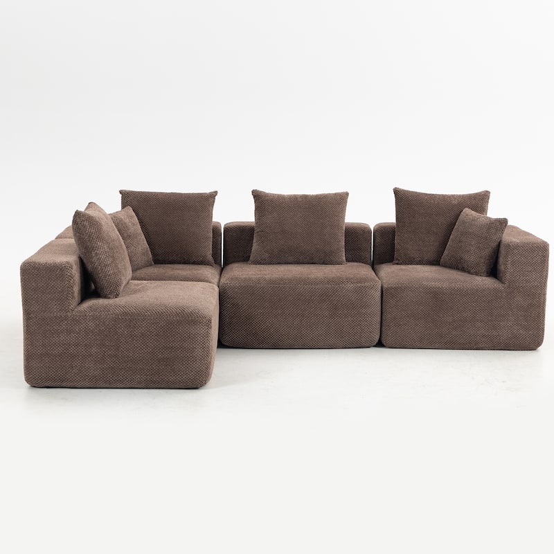 Flannelette Modular Sectional Sofa Full-Foam Build Compressed Couch - Brown