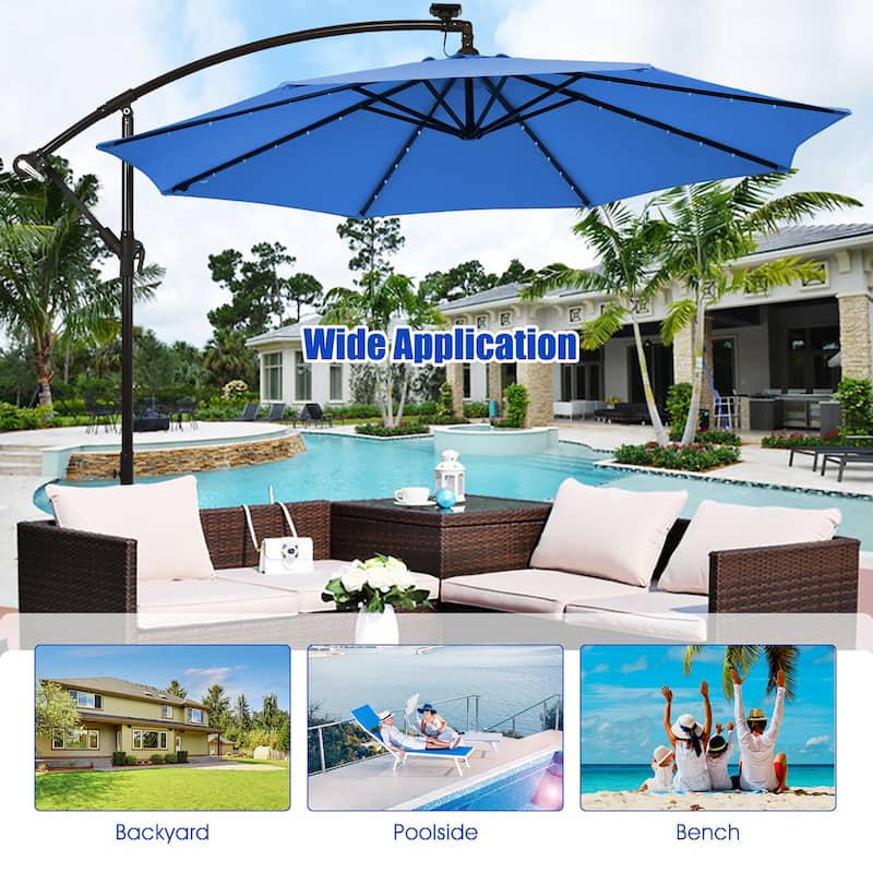 Costway 10 Ft Patio Solar LED Offset Umbrella 40 Lights Crank Cross