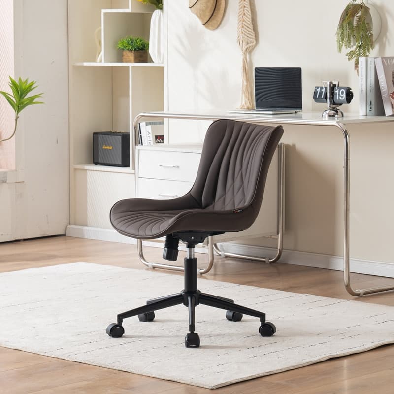 Modern Office Chair, Faux Leather Padded Desk Chair with Back, Wheels