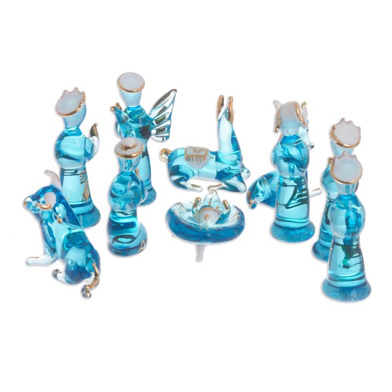 Novica Handmade Andean Festivity In Blue Glass Figurines (12 Piece)