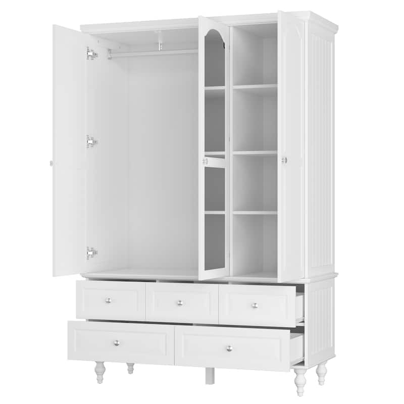70.9"H Family Wardrobe/Armoire/Closet with Mirror Doors White Lacquer