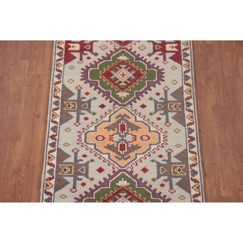 Tribal Kazak Oriental Runner Rug Handmade Wool Carpet - 2'7"x 7'9"