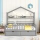 preview thumbnail 2 of 9, Full Size Wood House Bed Frame, Wooden Platform Daybed with Storage Shelf & 2 Drawers, for Teens Boys Girls Bedroom Dorm, Gray