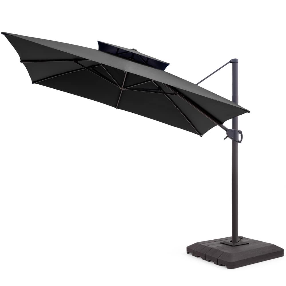 Pellebant 11x 11 ft Square Outdoor Patio Cantilever-Offset Umbrella with Base