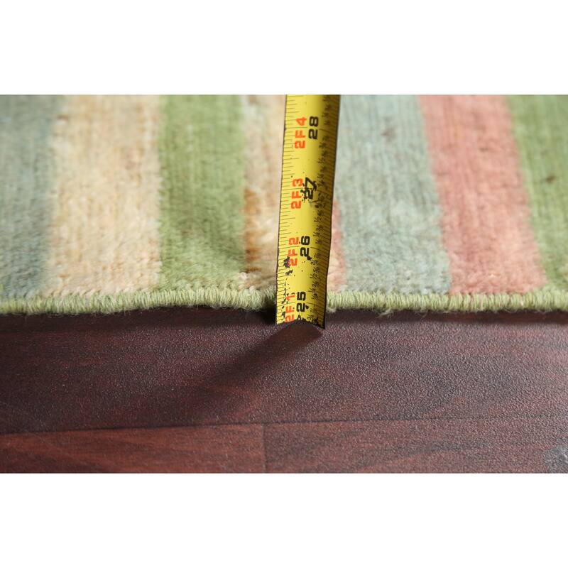 Green Striped Gabbeh Kashkoli Oriental Wool Runner Rug Hand-knotted - 2'8" x 17'9"
