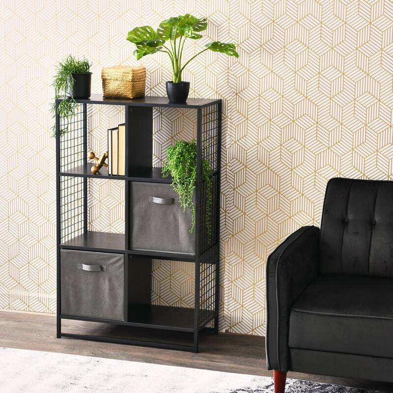 Household Essentials Cube Wall Shelves, 6 Cube Storage Wall Unit with Metal Mesh