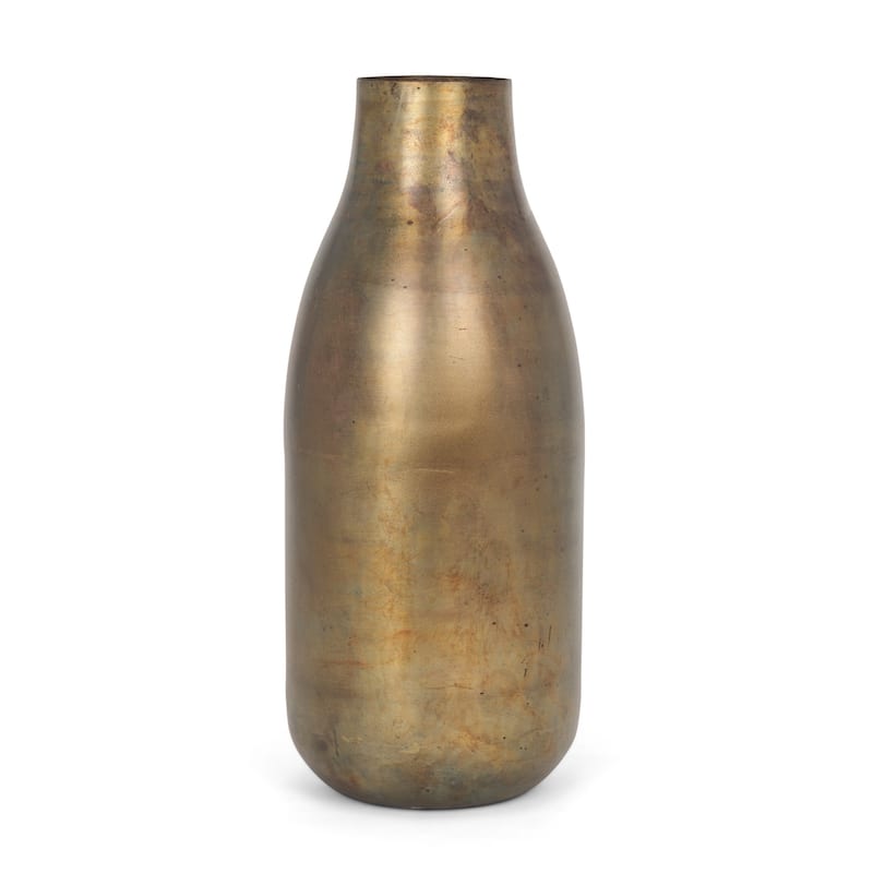17" Antiqued Gold Metal Table Vase - 6.69