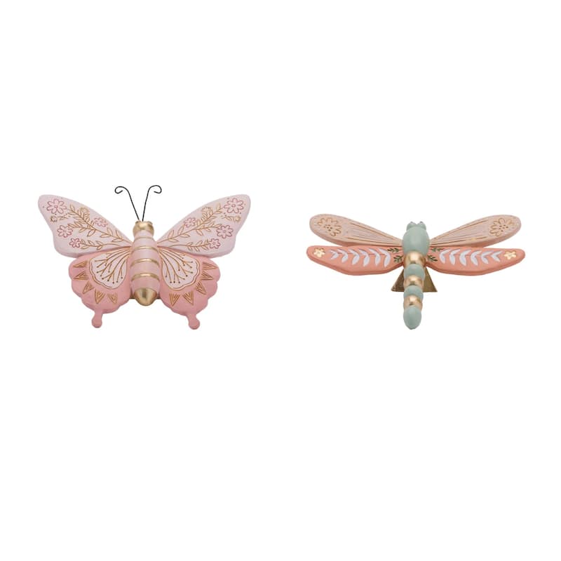 Floral Butterfly and Dragonfly Shelf Sitters - 6.5" - Pink and Green- Set of 4